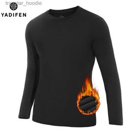 Men's Thermal Underwear Men Thermal Underwear Tops Fleece Thickened T-Shirt 4-Way Stretch Winter Thermo Pullover Long Sle Base Tee Moire Wicking L231130