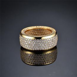 Iced Out CZ Cubic Zirconia Gold Hip Hop Pentagram Star Mens Ring Band Full Diamond Street Rapper Jewelry Gifts for Men337s