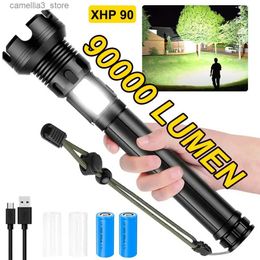 Torches 90000 Lumens LED Tactical Flashlight Rechargeable XHP90 USB Zoomable 7Modes Super Bright Floodlight Spotlight Torch Light Q231130