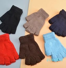 Five Fingers Gloves Women Men Knitted Fingerless Autumn Winter Grey Red White Black Stretch Elastic Warm Half Finger Cycling