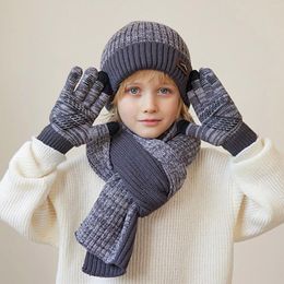 Berets Children 'S Hat 4 To 10 Years Old Winter Scarf And Gloves Three Piece Outdoor Warm Fleece Knitted Woollen Hats