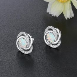Sterling Silver ed Knot Stud Earrings For Women Cubic Zirconia White Opal Stone Wedding Gifts261a