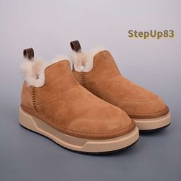 American Angeles Womens Snow Boots Winter Warm Platform Woolen Ankle Black Water Dyed Cow Fur Sheepskin Ladys Shoes Brown White Beige Sneakers