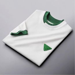 Men's T Shirts High End Luxury White Green Stitching Knitted T-shirt Men's Casual Short Sleeve Summer Korean Fashion Embroidery Round