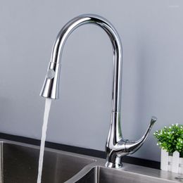 Kitchen Faucets Chrome Faucet Single Hole Brass Pull Out Spout Sink Mixer Tap Stream Sprayer Head Cold And Water