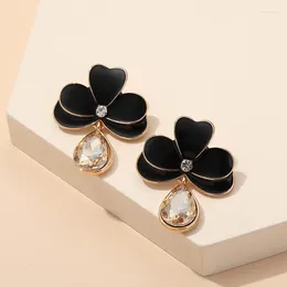 Dangle Earrings Korean Fashion Crystal Flower Drop For Women Trendy Big Cute Stainless Steel Earring Girls Simple Jewellery