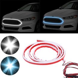 Upgrade 150/180cm Car Hood Lights Strip LED Daytime Running Light DRL Decorative Lights Tuning Flowing Water Headlight Strip White Blue