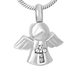 Pendant Necklaces Personalised Colour Angel Cross With Crystal Necklace For Ashes Urn Cremation Jewellery Religious Locket