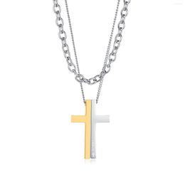Pendant Necklaces Fashion Double-Layer Necklace Splicing Cross For Men Stainless Steel Chain Punk Jewelry