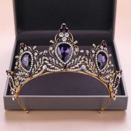 KMVEXO 2019 New Baroque Purple Crystal Tiara Crown Bridal Hair Accessories Brides Tiaras Wedding Headpiece Princess Queen Diadem H233E