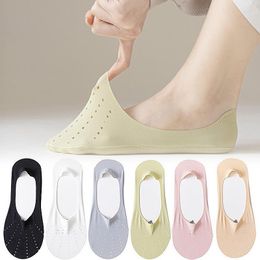 Women Socks 3 Pairs Invisible Boat Breathable Summer Low Cut Cotton Bottom Thin Ice Silk Silicone Non-slip