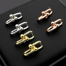 Stainless steel fashion T earrings 2 sections U-shaped chain stud earrings T letter stud earrings for women294H