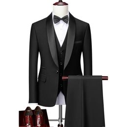 Men's Suits Blazers Men Lapel Black Collar 3 Pcs Suit Set Coat Vest Trousers Business Groomsmen Groom Wedding Dress Fprmal Blazer Pants Waistcoat 231129