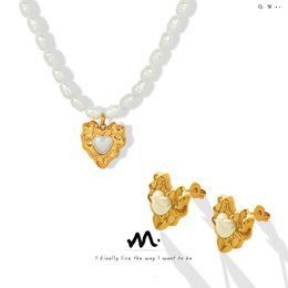 French New Light Style Temperament Not Fading Niche Hammered Heart Necklace Bracelet Jewellery Set For Women