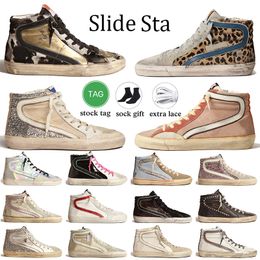 Luxury Designer Casual Shoes Women Mens Slides Sneakers Calfskin Upper Silver Gold Glitter Flash Mid Stars Vintage Handcrafted Italy Brand High Ball Star Trainers