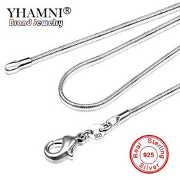 YHAMNI Long 16-32inch 40-80cm 100% Authentic Solid 925 Sterling Silver Chokers Necklaces 1mm Snake Chains Necklace for Women YDH307P