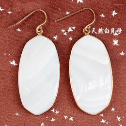 Dangle Earrings Natural White Fritillaria For Women Simple Tiger Eye Sapphire Crystal Agate Piece Copper Plated 24K Gold Options