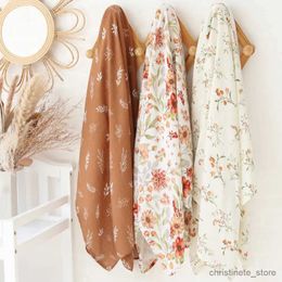Blankets Swaddling Bamboo Cotton Baby Muslin Swaddle Warp 2 Layers New Born Swaddle Floral Muslin Diaper R231130