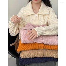 Women's Knits Thick Cable Collared Button Up Knitted Cardigan Orang Women Slouchy Style Sweater Coat