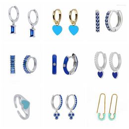 Hoop Earrings & Huggie Aide Gold Color Silver Blue Crystal Series Women Fashion Enamel Dripping Oil Heart Charm Piercing EarringsHoop Mill22