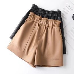 Women's Shorts Genien Leather For Women 2023 Fashion Elestic High Waist Short Pants Female Streetwear Casual Style