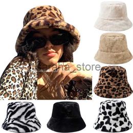 Beanie/Skull Caps 2023 Unisex Faux Fur Bucket Hat Women Men Panama Hat Autumn Winter Cow Leopard Outdoor Thicken Keep Warm Fishing Fisherman Cap J231130