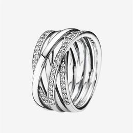 authentic 925 Sterling Silver Wedding RING Women CZ diamond Jewelry Sparkling Polished Lines Rings with Original box218Q