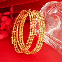 Bangle 24K Gold Plated Three Lines Beads Bracelets For Women Wholesale Pure Color Speaking Cuff Wedding Jewelry Accessories