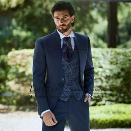 Men's Suits Blazers Handsome Men's Wedding Suits Slim Fit Groom Tuxedos 3 Pieces Sets Bridegroom Prom Blazers With Jacquard Waistcoat Pants Outfit 231127