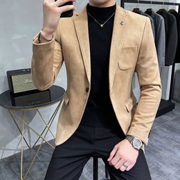 Mens Suits Blazers 4XL Deerskin Leather Jacket Blazer Men Casual Slim Hombre Suit Terno Masculino Clothing 6 Colour 231129
