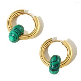 Hoop Earrings WILD & FREE Vintage Natural Stone Stainless Steel For Women Luxury Charm Malachite Simple Waterproof Jewelry Gift
