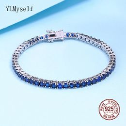 Chain Pure Silver 15-20 cm Tennis Bracelet Pave 3 mm Montana Blue Semi Sapphire Beautiful Real 925 Jewellery For Women/Men231118