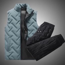 Mens Tracksuits Tracksuit Men Winter Warm Jacket Sleeveless Zipper VestDown Pants Two Piece Sets Fashion Joggers Set Sweat Suit 231129
