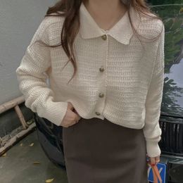 Womens Sweaters Collared Button Up Crop Cardigan Sweater for Women Long Sleeve Knit Jacket Korean Chic Autumn Winter Outfit 231129