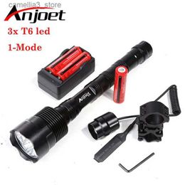 Torches Anjoet 6000lm 1 Mode Hunting Flashlight Tactical Flash Light 3T6LED Torch Waterproof Aluminium Hiking for Camping Use 18650 Q231130