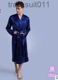 Men's Robes 1pcs/lot Long Robe faux Silk Soft Home Bathrobe Plus Size S-XXL Nightgown For Men Kimono solid Robes satin Pyjamas L231130