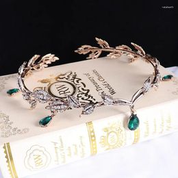 Hair Clips KMVEXO Vintage Black Emerald Green Fairy Crown Tiara Crystal Leaf Elf Bandana Accessories For Women Costume Wedding
