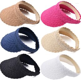 Wide Brim Hats Niche Solid Colour Visor Hat Summer Empty Top Lace Straw For Outdoor Sports Drop