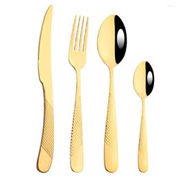 Flatware Sets Western 4/8/16/24Pcs Gold Cutlery Set Knife Fork Tea Spoon Dinnerware Tableware Luxury Kitchen Stainless Steel