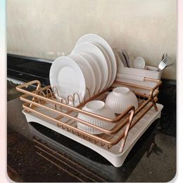 Kitchen Storage Aluminium Dish Drying Rack Rustproof Plates And Drainboard Set With Drainage Utensil Organiser Cup Glass Holder