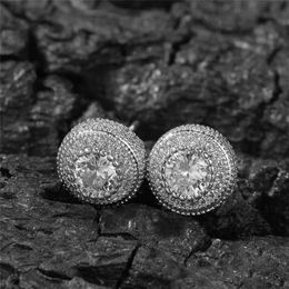 Unisex Fashion Men Women Earrings Yellow White Gold Plated CZ Round Diamond Earrings for Men Women Hiphop Jewerly3255