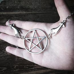 Pendant Necklaces Silver Color Pentagram Pagan Necklace Alter Lnspired Long Big Gothic Classical Occult Dark Gift Men 2023 Fashion