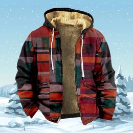Men's Hoodies Zipper For Men Casual Color Block Prints Colorful Winter Coat Long Sleeve Sweatshirt Hooded Jacket Outerwear