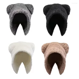 Berets Fashion Bear Ear Hat For Women Plush Flap Warm Beanie Outdoor Sports Hooded Windproof Breathable Headgear