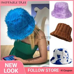 Beanie/Skull Caps Thick Lamb Wool Plush Bucket Hat Faux Fur Fisherman Hats for Women Girls Outdoor Winter Warm Fluff Bowl Autumn Street Caps J231130