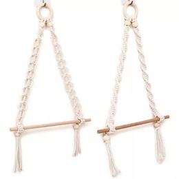 2Pcs Nordic Macrame Wall Hanging Wooden Stick Toilet Paper Holder Towel Hanger Decor267M