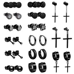 Boniskiss 15 Pairs 316L Stainless Steel Earrings For Men Women Hip Hop Black Piercing Stud Earring Fashion Jewellery Gift249J