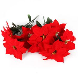 Dried Flowers Artificial Poinsettia Bouquet Christmas Red Head Xmas Tree Ornaments Navidad Indoor Outdoor Decorations 231130