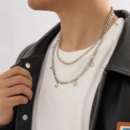 Pendant Necklaces Metal Stars Tassel For Men Women Couple Jewellery Gifts Punk Silver Colour Double Layer Chain Accessory