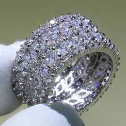 Size 5-10 Luxury Jewelry 925 Sterling Silver 5 Rows 5A Cubic Zirconia Marquise CZ Lover Rings Office Party Wedding Band Ring for 275Y